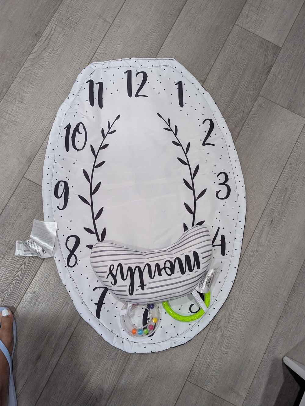 Baby Milestone Activity Play Mat with Grey Striped Pillow